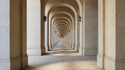 Obraz premium Endless architectural arcade with identical arched structures receding into the distance.