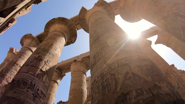 View of the Karnak Temple Complex, archeological site in Luxor, Egypt. Tourism and art in Egyptian city, with monuments and landmarks