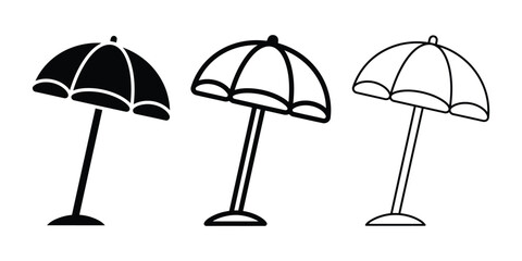 Obraz premium Beach umbrella icon silhouette vector, bold outline and line art design