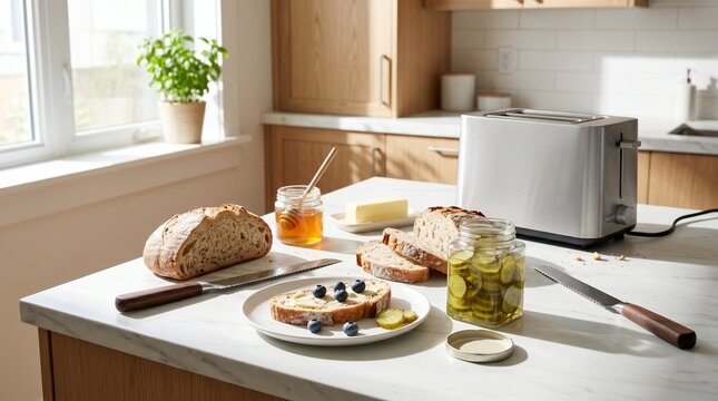 Breakfast Pairing Mistake With Bread Pickles Blueberries In Kitchen