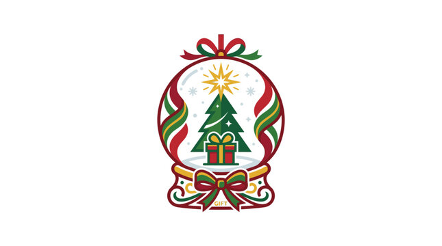 Elegant Minimalist Christmas Snow Globe Icon with Handcrafted Ribbon Festive Holiday Season Design Flat Style 2D Logo Concept for Winter Celebrations and Merry Decorations