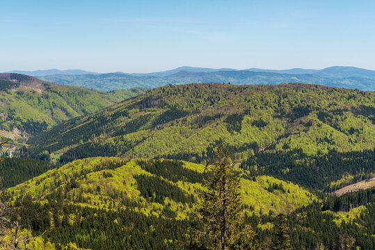 View from KOzi hrbety hill in Moravskoslezske Beskydy mountains in Czech republic