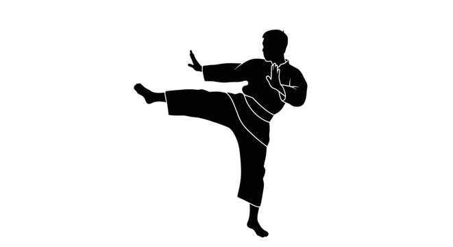 Man in karate kick stance.