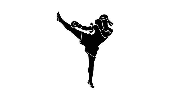 Woman in kickboxing stance silhouette.