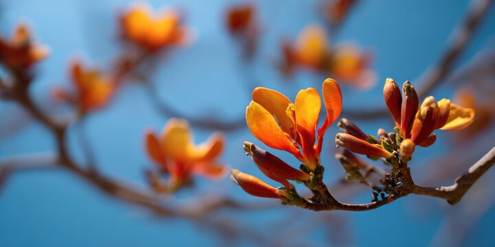 Butea monosperma branch blue sky photography.