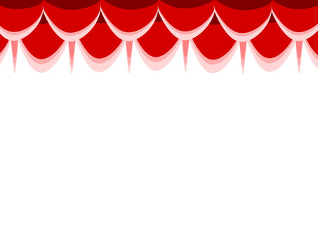 Abstract red geometric double layer theater curtain valance top border isolated on transparent background with copy space