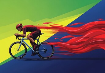 Fototapeta premium Professional cyclist speeding with dynamic red motion blur effect