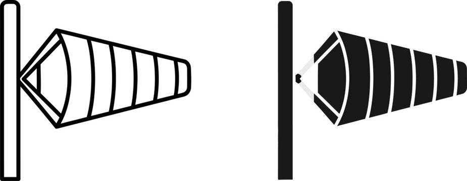 Windsock symbol indicating wind direction and strength during daytime with a stark background
