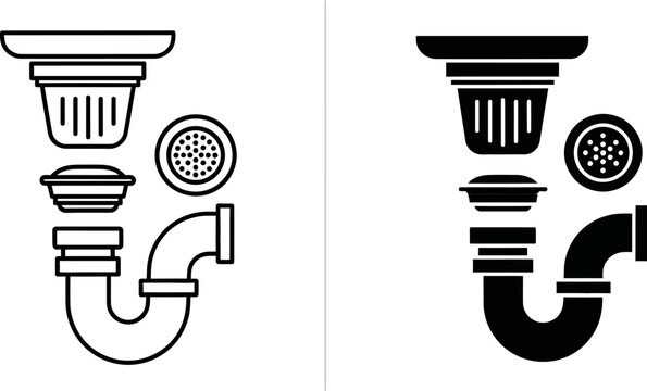 Plumbing trap with drain strainer components for water flow control and waste filtration in clean line graphics