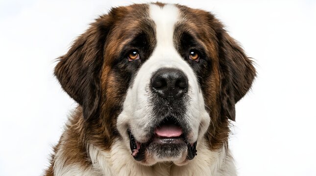 Closeup of a saint bernard dog isolated on white background
