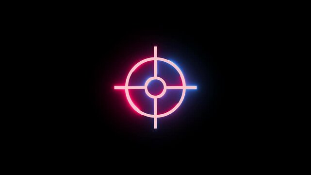 Neon crosshair animation glowing target reticle digital aim symbol motion.