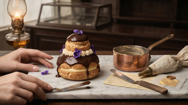 Classic French Religieuse with Chocolate Glaze and Buttercream Collar | Traditional Patisserie Dessert