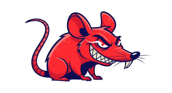Aggressive red rat mascot with sharp teeth and an evil grin
