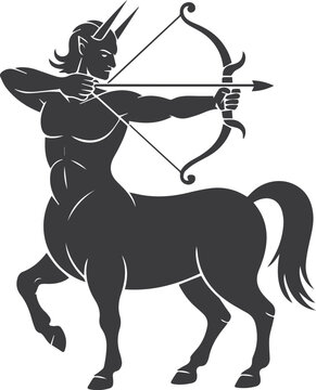 Minimalist black centaur archer holding a bow silhouette vector icon