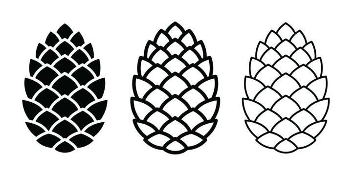 Pinecone icon silhouette vector, bold outline and line art design