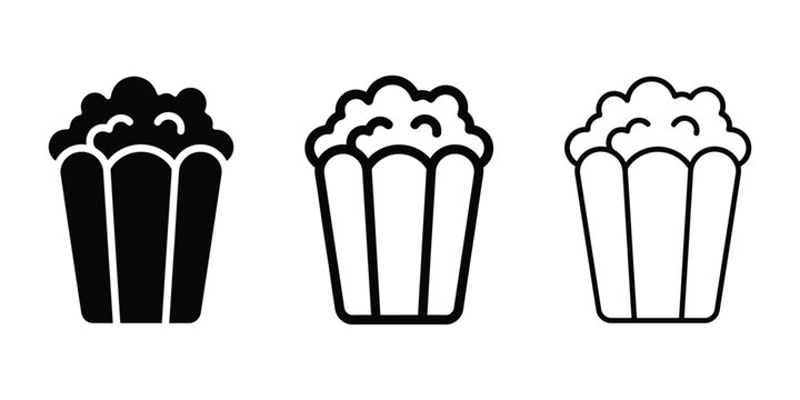 Popcorn icon silhouette vector, bold outline and line art design