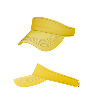 Yellow sports visor cap isolated PNG on transparent background, lightweight sun protection headwear for outdoor activities and summer fashion