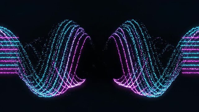 Digital wave patterns in pulsing neon light on a dark background