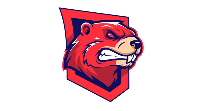 Angry groundhog mascot head in shield for esports