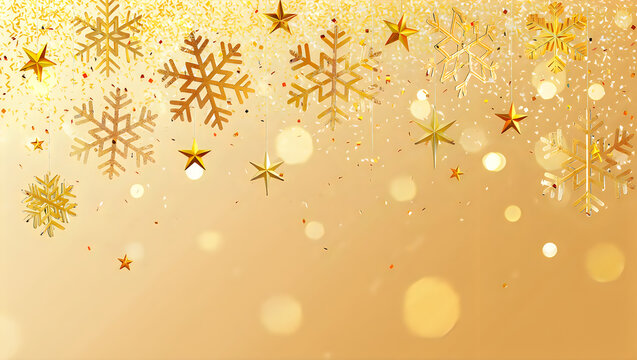 Elegant Gold Christmas Background with Snowflakes and Stars