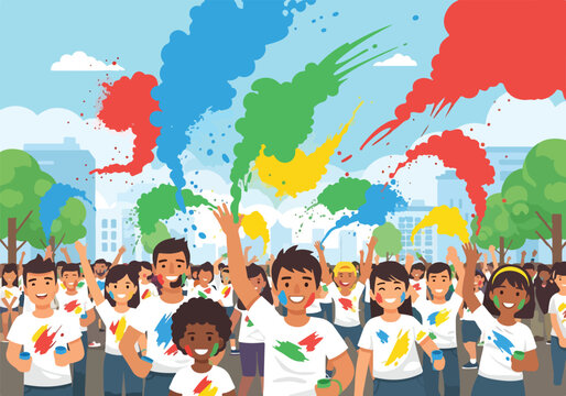 A vibrant illustration of a joyful crowd