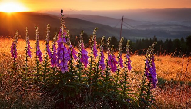 Purple Foxglove Digitalis Purpurea At Dawn