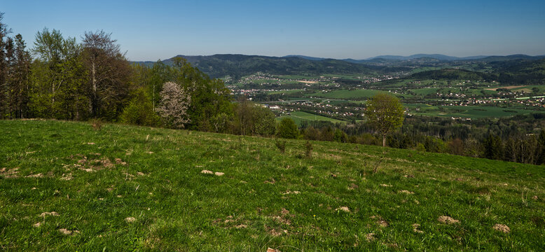 View from Mala Kycera hill in Moravskoslezske Beskydy mountains in Czech republic