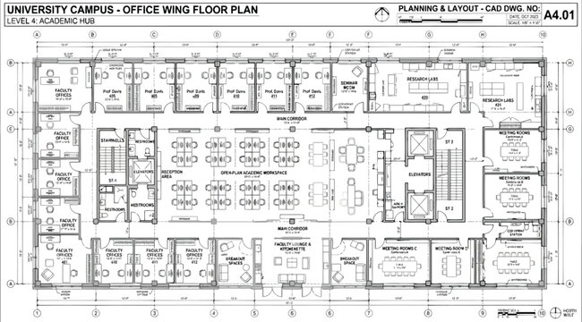 Architectural floor plan of a university campus office wing level 2 featuring detailed office and meeting room arrangements