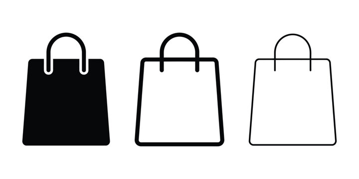 Shopping bag icon silhouette vector, bold outline and line art design