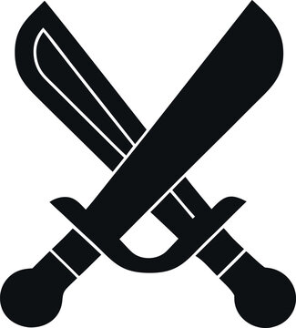 Two crossed machetes black silhouette symbol on a white background, isolated knife