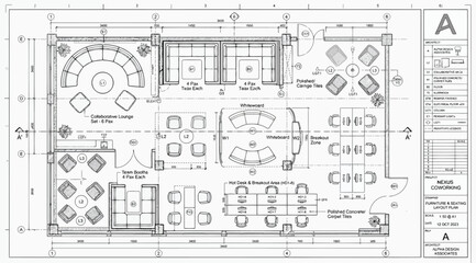 Fototapeta premium Architectural floor plan of a modern office interior design layout with furniture arrangement