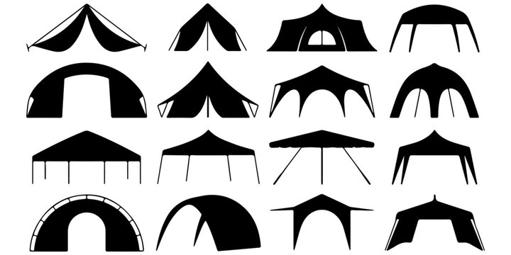 Dome and Cabin Tent Symbol Pack for Recreation Design pack featuring dome, cabin and ridge tent designs, outdoor shelter symbols