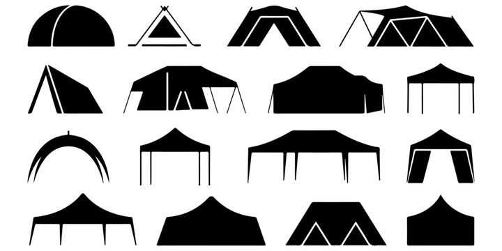 Dome and Cabin Tent Symbol Pack for Recreation Design pack featuring dome, cabin and ridge tent designs, outdoor shelter symbols