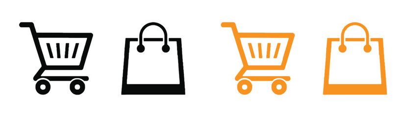 Shopping cart and bag icons in black and orange vector illustration. © Nabila