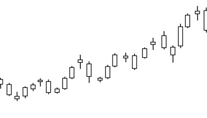 Obraz premium A black and white outline candlestick chart showcasing a clear bullish upward trend, ideal for professional financial analysis, investment presentations, and clean data visualization projects.