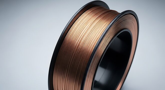Spool of Copper Welding Wire on a Black Plastic Reel