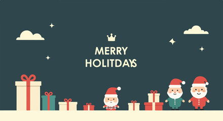 A holiday greeting with cartoon Santas and gifts © Rahmat