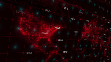 Global world map red floating Loss, Drawdown, and Slippage Loss, Revenge Trading or Overtrade cycles that lead to Forced Liquidation, and Risk Ruin © JOJO.FN&CO.COM