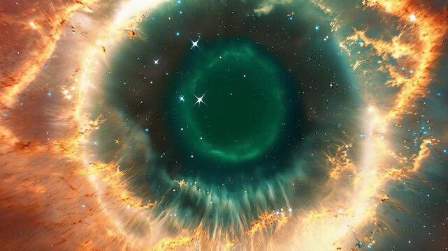 Bright colors swirl around the center of a nebula in the cosmos showing the beauty and complexity of space and stars at a distant location