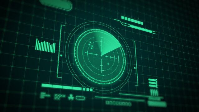 Circle radar submarine display digital interface screen scanner round circular navy detective detection target move motion map