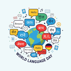 A globe surrounded by speech bubbles with greetings in various languages © Noris