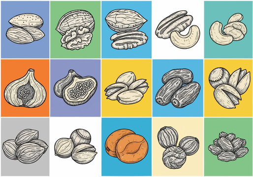 A colorful collage of various dried fruits and nuts