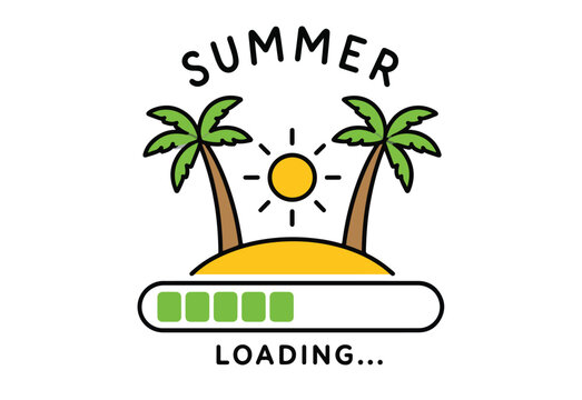 Summer Loading Progress Bar with Palm Trees and Sunny Beach Vector Artwork