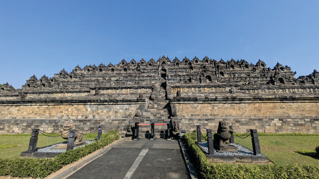 Panoramic View of Borobudur Temple Under Blue Sky