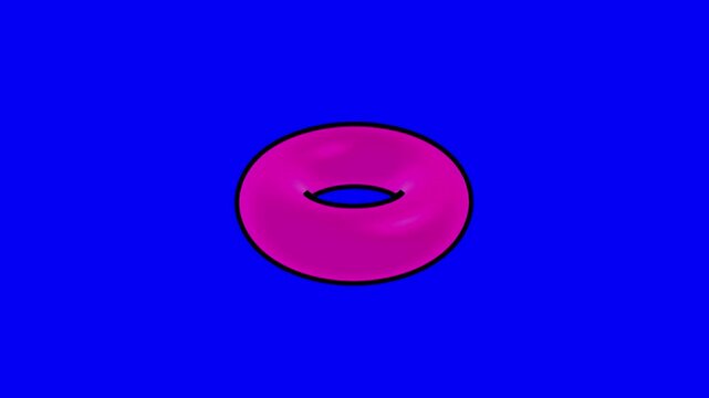 Cube pink bluebox cartoon 3d black outline torus animation. 24 fps new version element animated rotation isolated seamless loop motion blue screen geometrical solid block.