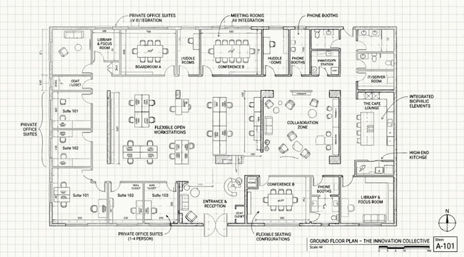 Detailed architectural ground floor plan for the innovation collective