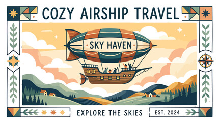Vintage Airship Sky Haven Travel Exploration. © Nurul