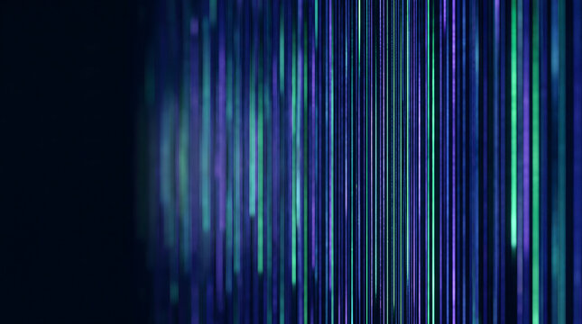 Abstract digital data stream with glowing neon lines in dark cyber space background