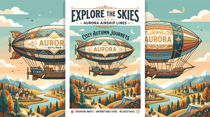 Vintage Blimp Airship Travel Poster. © Nurul