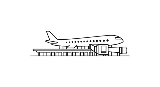 Airplane at airport terminal gate.